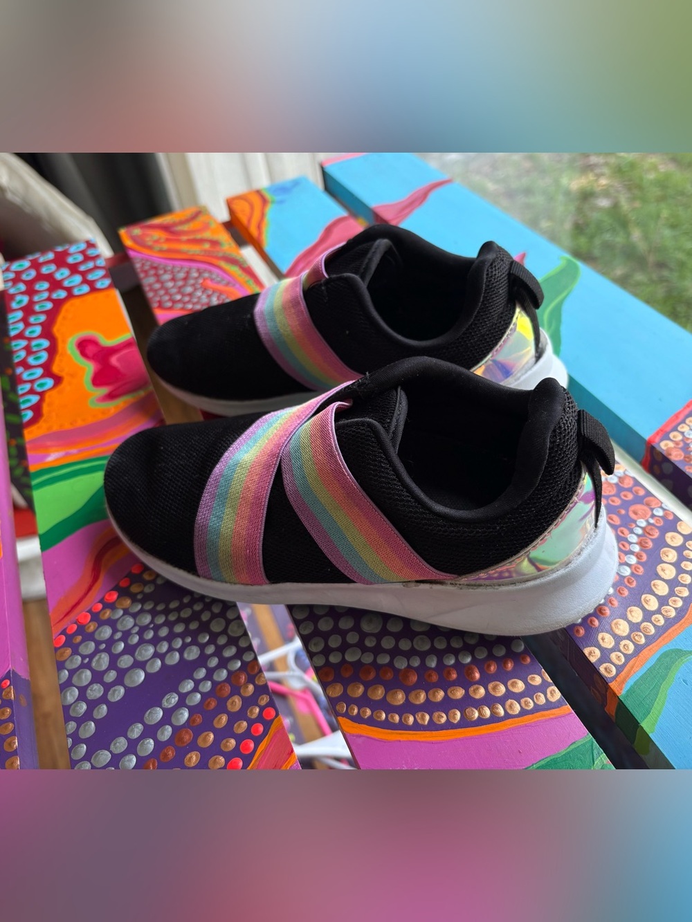 The Children's Place Black Slip-On Sneakers with Rainbow Straps